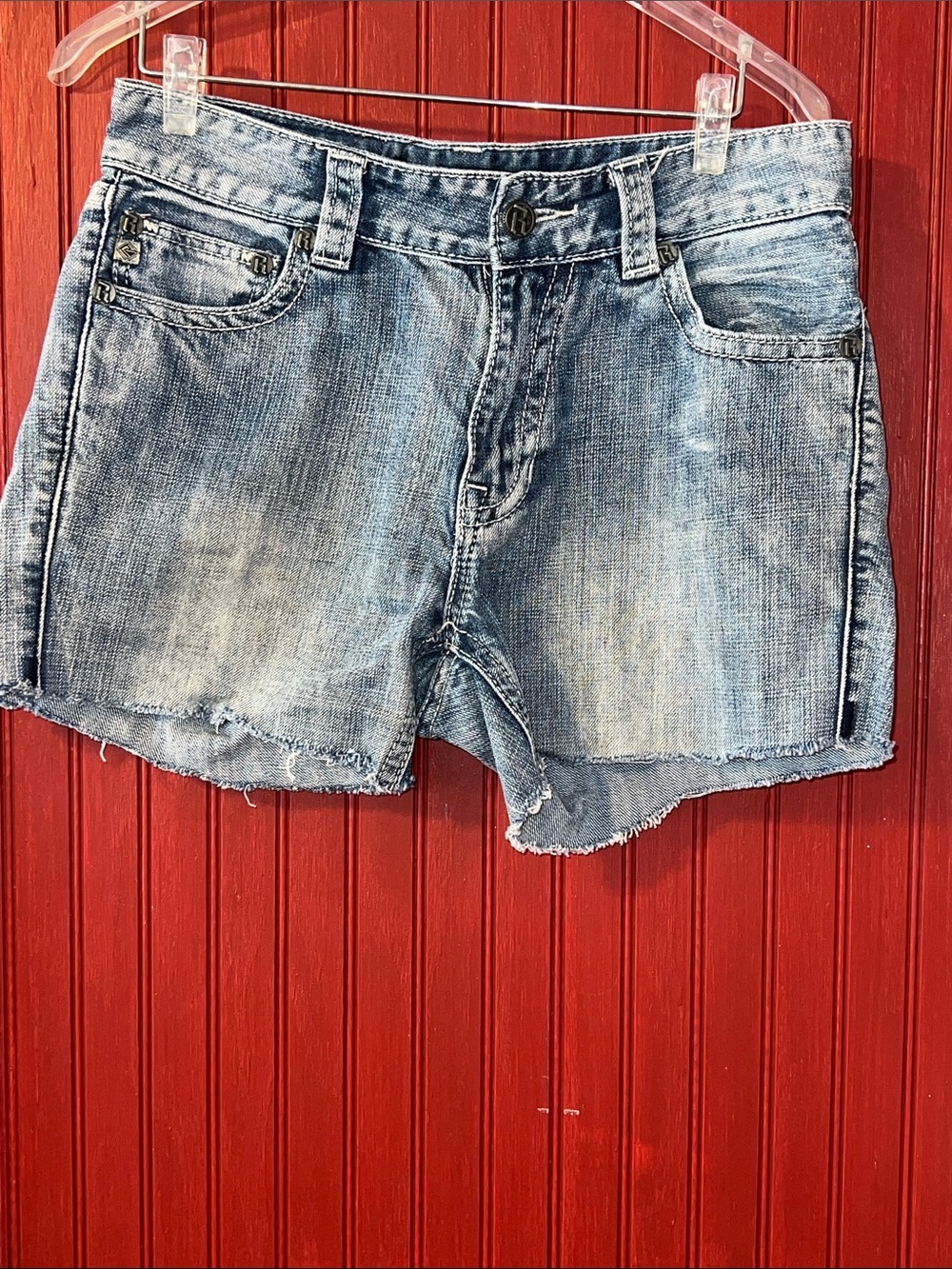 Light Blue Denim Jean Shorts with Frayed Hem
